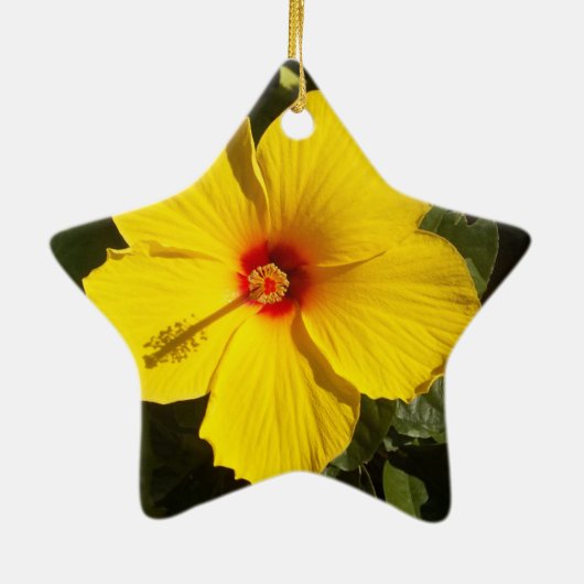 Gele Hibiscus Flower Keramisch Ornament (Achterkant)