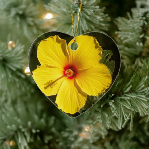 Gele Hibiscus Flower Keramisch Ornament