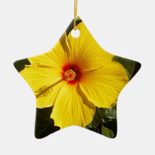 Gele Hibiscus Flower Keramisch Ornament (Voorkant)