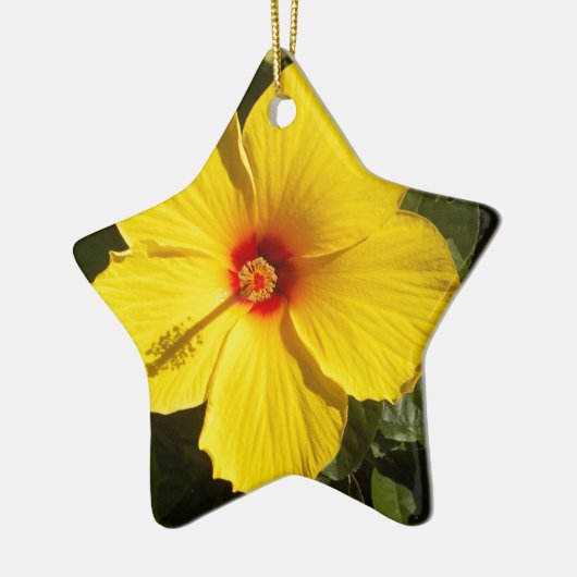 Gele Hibiscus Flower Keramisch Ornament (Links)