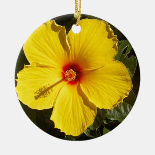 Gele Hibiscus Flower Keramisch Ornament (Voorkant)