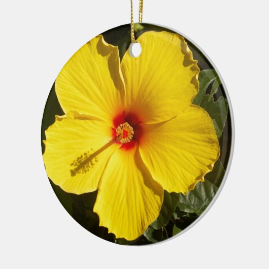 Gele Hibiscus Flower Keramisch Ornament (Links)