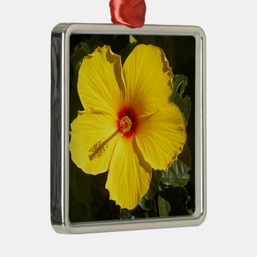 Gele Hibiscus Flower Metalen Ornament (Rechts)