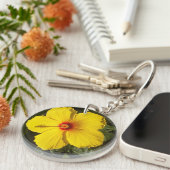 Gele Hibiscus Flower Sleutelhanger (Voorkant Rechts)