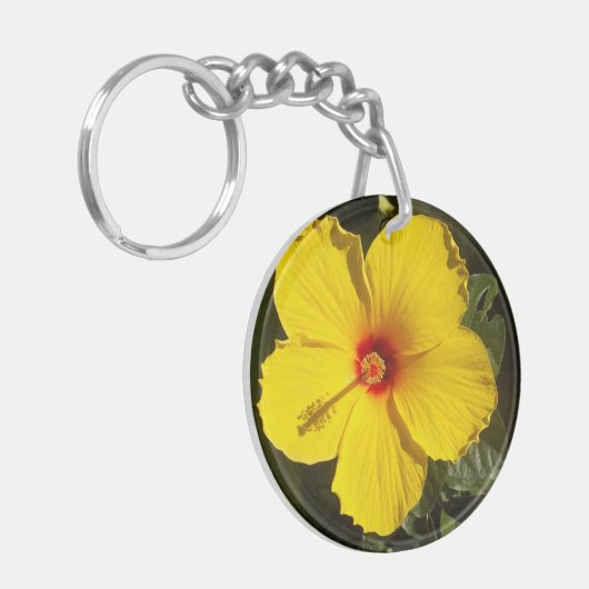Gele Hibiscus Flower Sleutelhanger (Voorkant Links)