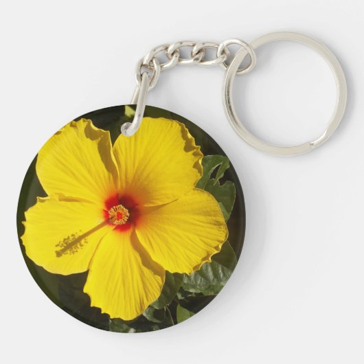 Gele Hibiscus Flower Sleutelhanger (Achterkant)