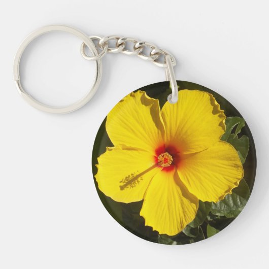Gele Hibiscus Flower Sleutelhanger (Voorkant)