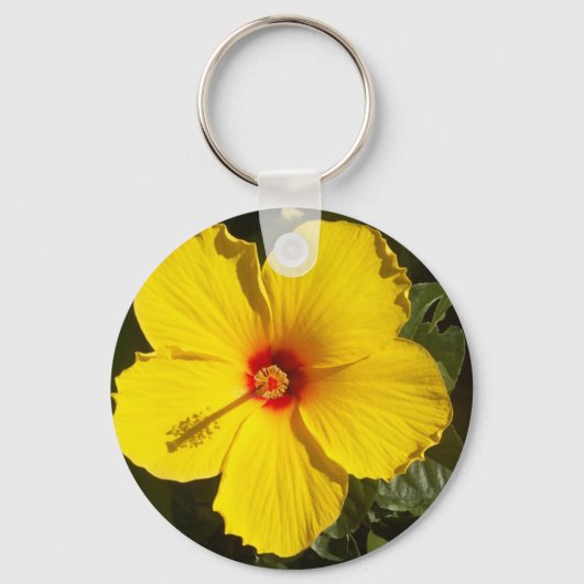 Gele Hibiscus Flower Sleutelhanger (Voorkant)