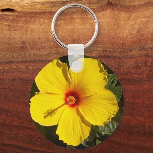 Gele Hibiscus Flower Sleutelhanger (Voorkant)