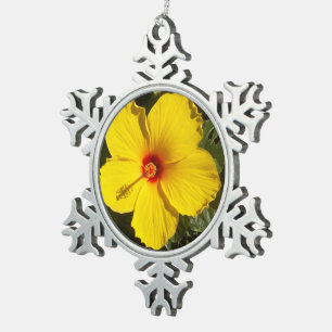 Gele Hibiscus Flower Tin Sneeuwvlok Ornament