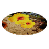 Gele Hibiscus Glas Snijplank (Hoek)