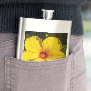 Gele Hibiscus Hawaiaanse Bloem Cadeau voor Hem Heupfles