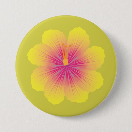 Gele Hibiscus Illustratie Ronde Button 7,6 Cm (Voorkant)