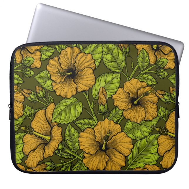 Gele hibiscus laptop sleeve (Voorkant)