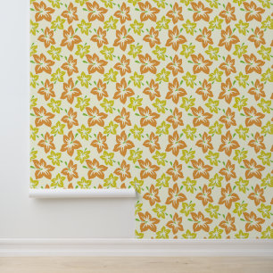 Gele Hibiscus, Oranje Hibiscus, bloemmotief Behang