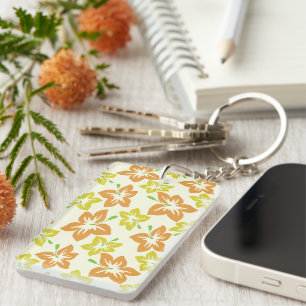 Gele Hibiscus, Oranje Hibiscus, Bloemmotief Sleutelhanger