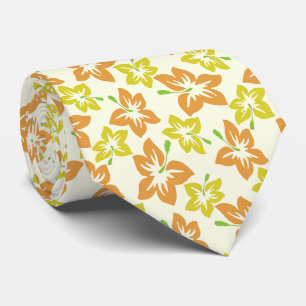 Gele hibiscus, Oranje hibiscus, bloemmotief Stropdas