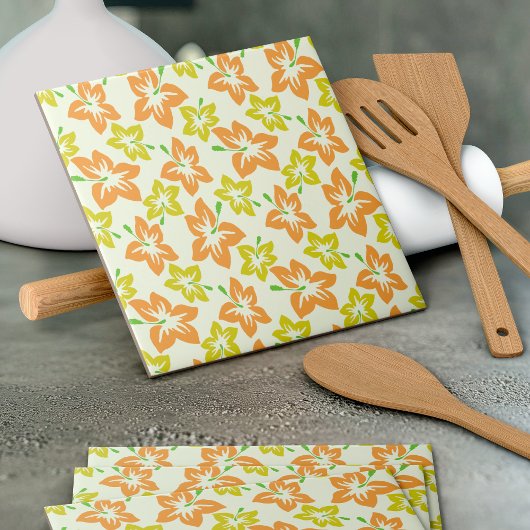 Gele Hibiscus, Oranje Hibiscus, bloemmotief Tegeltje