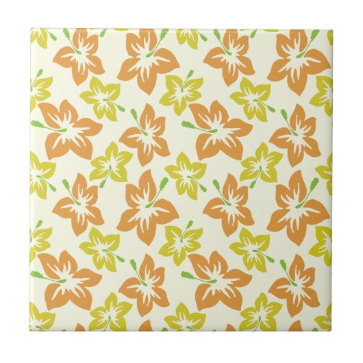 Gele Hibiscus, Oranje Hibiscus, bloemmotief Tegeltje (Voorkant)