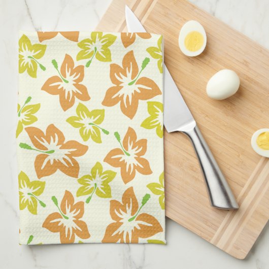 Gele hibiscus, Oranje hibiscus, bloemmotief Theedoek (Quarter Fold)