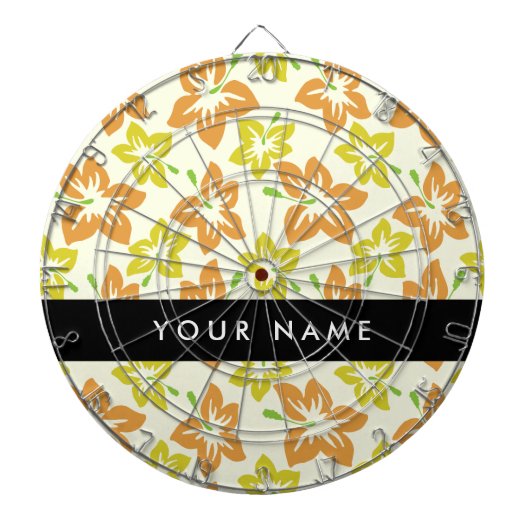 Gele Hibiscus, Oranje Hibiscus, Jouw naam Dartbord (Voorkant)