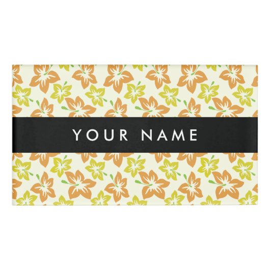 Gele Hibiscus, Oranje Hibiscus, Jouw naam Naambadge (Voorkant)