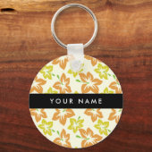 Gele Hibiscus, Oranje Hibiscus, Jouw naam Sleutelhanger (Voorkant)