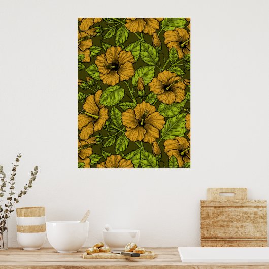 Gele hibiscus poster (Keuken)