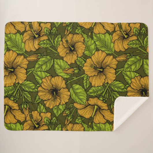 Gele hibiscus sherpa deken (Voorkant (horizontaal))