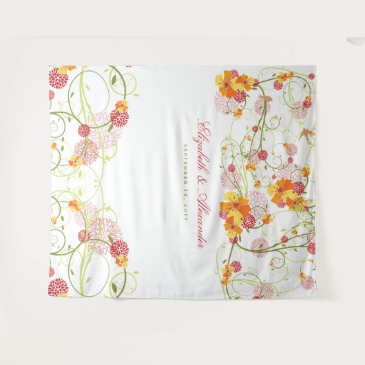 Gele Hibiscus & Swallows Floral Wedding Backdrop Wandkleed (Voorkant (horizontaal))