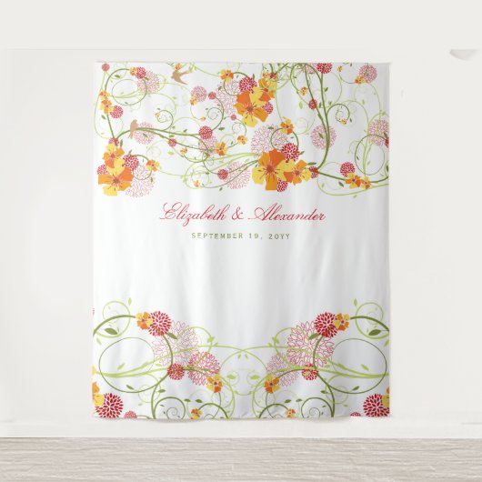 Gele Hibiscus & Swallows Floral Wedding Backdrop Wandkleed (Voorkant)