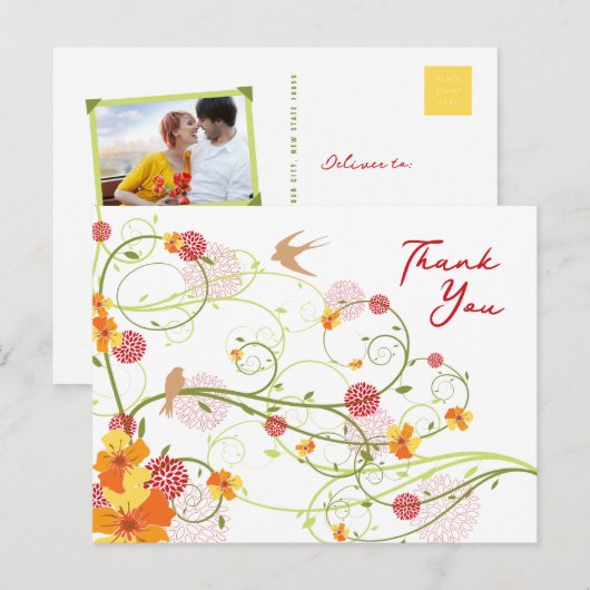 Gele Hibiscus Swirls & Swallows Floral Hartelijk d Briefkaart (Voorkant / Achterkant)