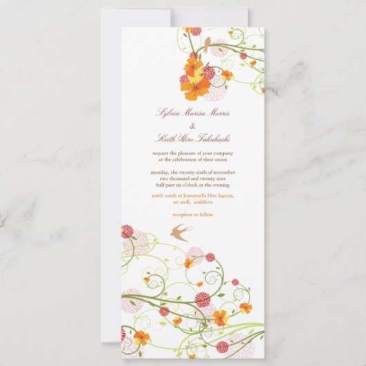Gele Hibiscus Swirls & Swallows Floral Wedding Kaart (Voorkant)