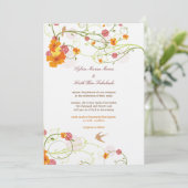 Gele Hibiscus Swirls & Swallows Floral Wedding Kaart (Staand voorkant)