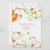 Gele Hibiscus Swirls & Swallows Floral Wedding Kaart (Achterkant)