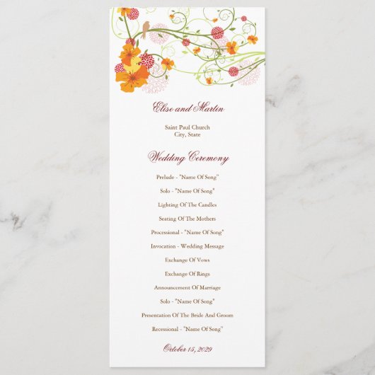 Gele Hibiscus Swirls & Swallows Floral Wedding Programmakaart (Voorkant)