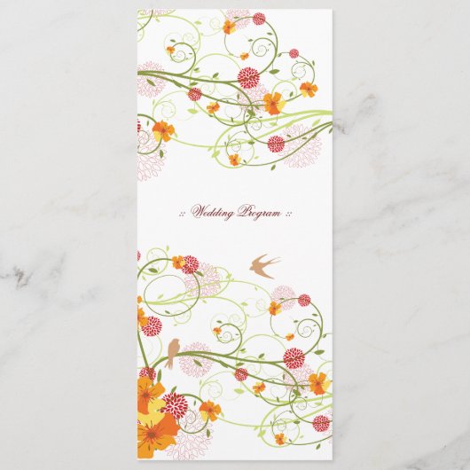 Gele Hibiscus Swirls & Swallows Floral Wedding Programmakaart (Achterkant)