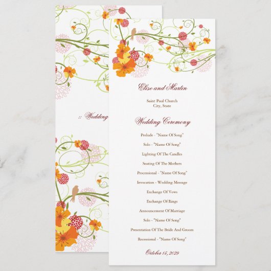 Gele Hibiscus Swirls & Swallows Floral Wedding Programmakaart (Voorkant / Achterkant)