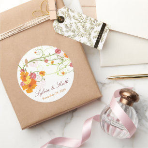 Gele Hibiscus Swirls & Swallows Floral Wedding Ronde Sticker