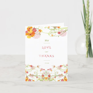 Gele Hibiscus Swirls & Swallows Floral Wedding T Bedankkaart