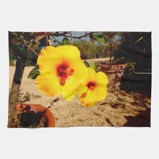 Gele Hibiscus theedoek (Horizontaal)