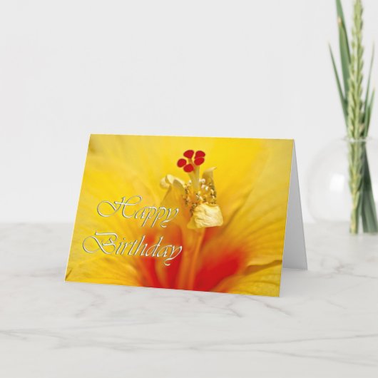 Gele Hibiscus verjaardag Kaart (Voorkant)