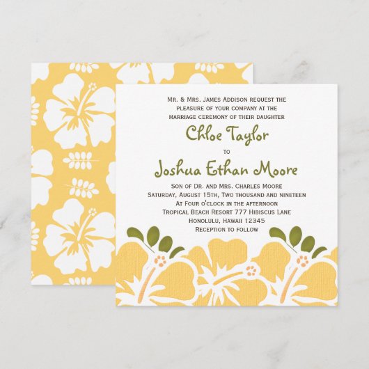 Gele Hibiscus Wedding Invitations Kaart (Voorkant / Achterkant)
