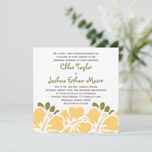 Gele Hibiscus Wedding Invitations Kaart (Staand voorkant)
