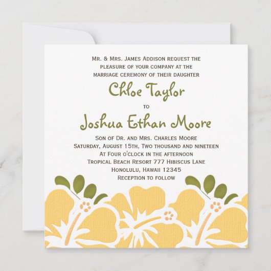 Gele Hibiscus Wedding Invitations Kaart (Voorkant)