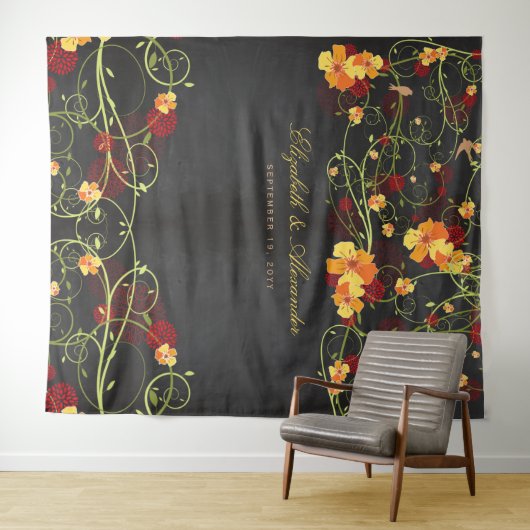 Gele Hibiscus & Zwaluwen Bloemen Bruiloft Achtergr Wandkleed (In Situ (horizontaal))