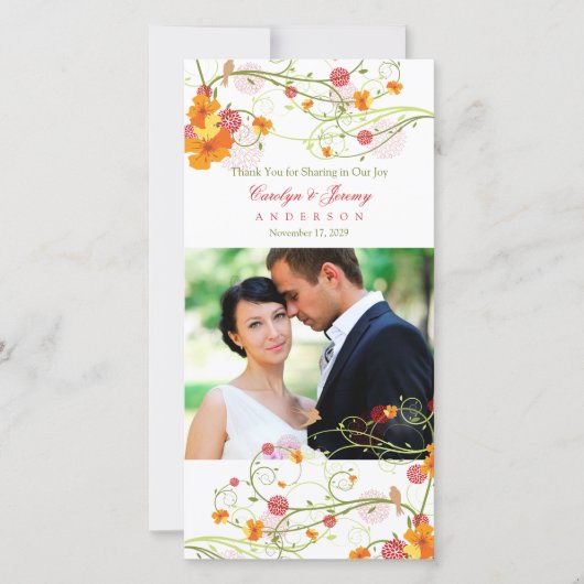 Gele Hibiscus & Zwaluwen Bloemen Trouwfoto Bedankkaart (Voorkant)