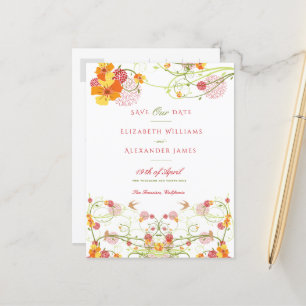 Gele Hibiscus & Zwaluwn Florale Bewaar de Datum Briefkaart