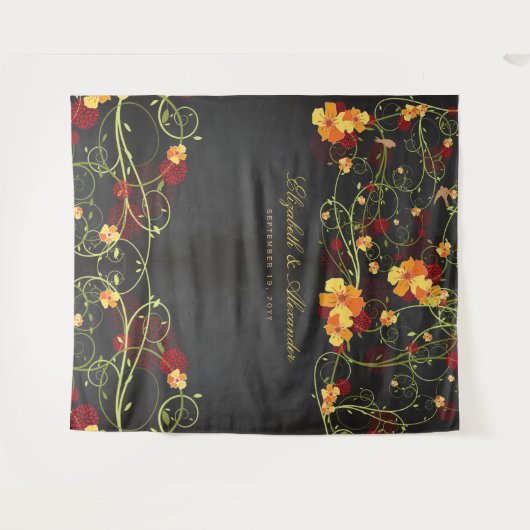 Gele Hibiscus & Zwaluwnest Bloemen Bruiloft Achter Wandkleed (Voorkant (horizontaal))