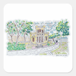 Gele Historische Villa Vierkante Sticker